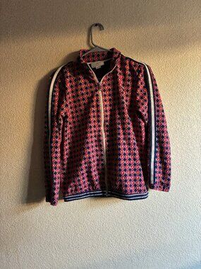 Gucci Vintage GG Monogram Track Jacket Red Navy Size 12 Made in Italy